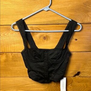 Rumored Antoinette Black Textured Crop Top Halter XS Summer Button Front Corset